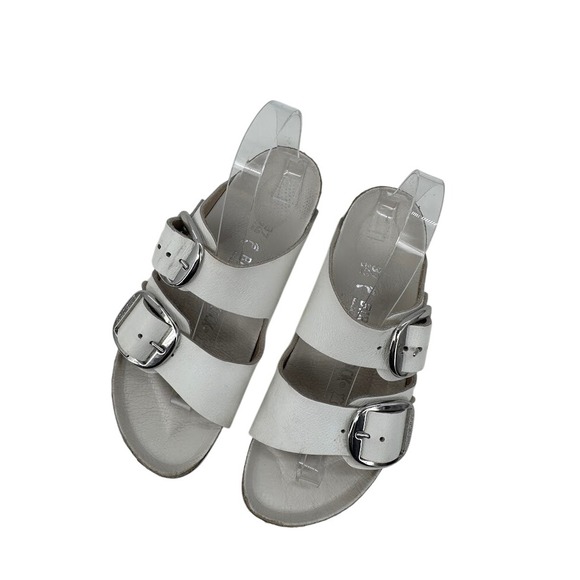 Birkenstock Arizona Big Buckle White Leather Sandals Silver Hardware Womens 37 - Picture 4 of 10